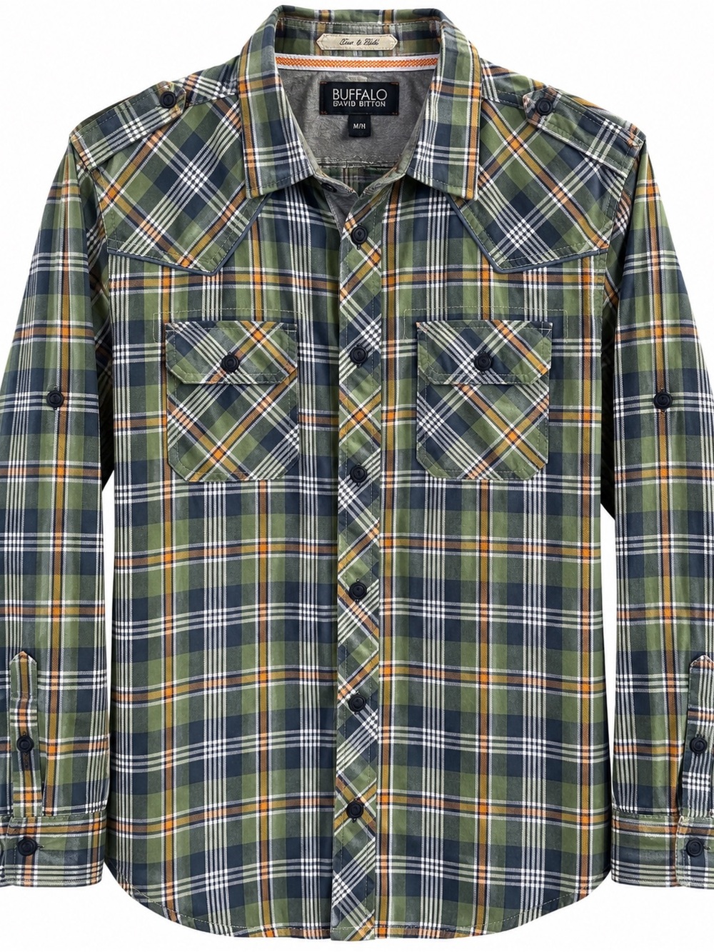 Buffalo David Bitton Green Navy Plaid Button-Down Shirt